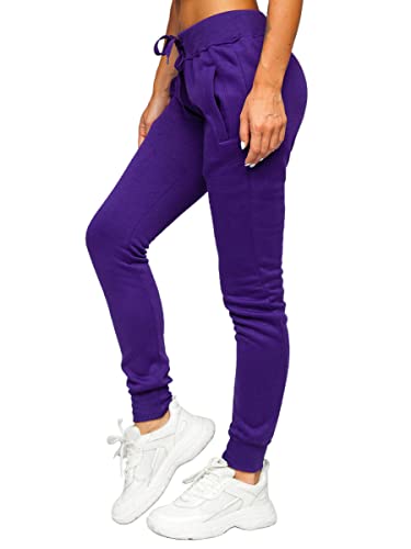 BOLF Damen Jogginghose Sporthose Freizeithose Trainingshose Sweathose Yogahose Sweatpants Baumwolle Hose Fitness Workout Basic Elastic J.Style CK-01 Violett M [F6F] von BOLF