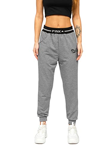 BOLF Damen Jogginghose Sporthose Freizeithose Trainingshose Sweathose Yogahose Sweatpants Baumwolle Hose Fitness Workout Basic Slim fit Casual Style YY302NM Grau L [F6F] von BOLF