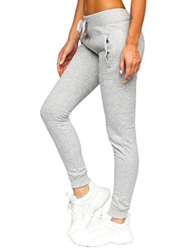 BOLF Damen Jogginghose Sporthose Freizeithose Trainingshose Sweathose Yogahose Sweatpants Lang Baumwolle Hose Fitness Workout Basic Slim fit Casual Style CK-01-2 Grau L [F6F] von BOLF