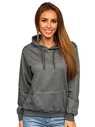 BOLF Damen Kapuzenpullover Hoodie Sweatshirt mit Kapuze Pullover Pulli Langarmshirt Freizeit Sport Fitness Outdoor Casual Style J.Style W02 Dunkelgrau L [A1A] von BOLF