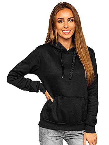 BOLF Damen Kapuzenpullover Hoodie Sweatshirt mit Kapuze Pullover Pulli Langarmshirt Freizeit Sport Fitness Outdoor Casual Style J.Style W02 Schwarz L [A1A] von BOLF