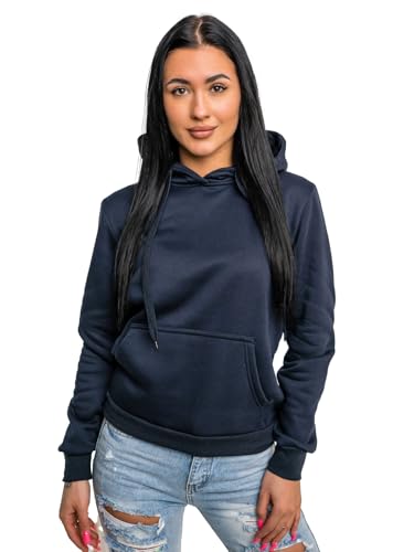 BOLF Damen Kapuzenpullover Hoodie Sweatshirt mit Kapuze Pullover Pulli Langarmshirt Basic Sweatjacke Freizeit Sport Fitness Outdoor Casual Style W02A1 Dunkelblau L [A1A] von BOLF