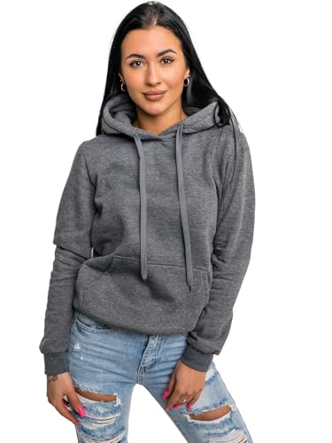 BOLF Damen Kapuzenpullover Hoodie Sweatshirt mit Kapuze Pullover Pulli Langarmshirt Basic Sweatjacke Freizeit Sport Fitness Outdoor Casual Style W02A1 Dunkelgrau S [A1A] von BOLF