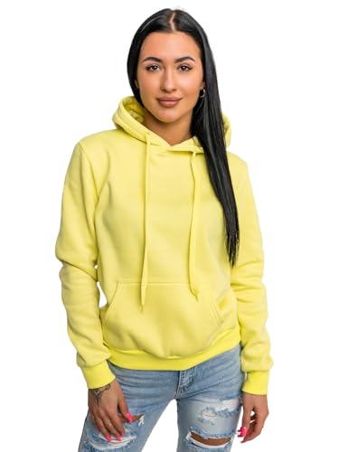 BOLF Damen Kapuzenpullover Hoodie Sweatshirt mit Kapuze Pullover Pulli Langarmshirt Basic Sweatjacke Freizeit Sport Fitness Outdoor Casual Style W02A1 Gelb-Neon L [A1A] von BOLF