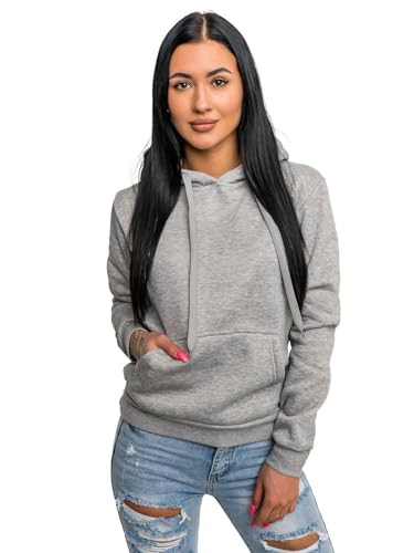 BOLF Damen Kapuzenpullover Hoodie Sweatshirt mit Kapuze Pullover Pulli Langarmshirt Basic Sweatjacke Freizeit Sport Fitness Outdoor Casual Style W02A1 Grau S [A1A] von BOLF