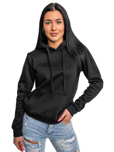 BOLF Damen Kapuzenpullover Hoodie Sweatshirt mit Kapuze Pullover Pulli Langarmshirt Basic Sweatjacke Freizeit Sport Fitness Outdoor Casual Style W02A1 Schwarz L [A1A] von BOLF