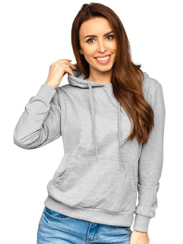 BOLF Damen Kapuzenpullover Hoodie Sweatshirt mit Kapuze Pullover Pulli Langarmshirt Freizeit Sport Fitness Outdoor Casual Style B20002 Grau L [A1A] von BOLF