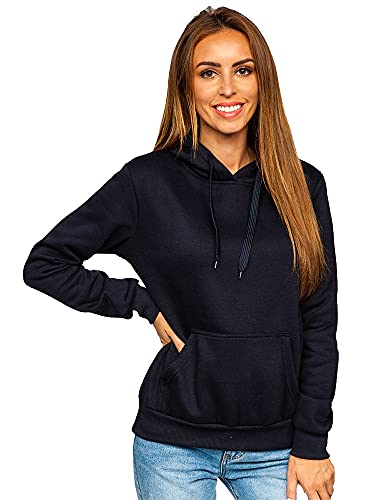 BOLF Damen Kapuzenpullover Hoodie Sweatshirt mit Kapuze Pullover Pulli Langarmshirt Freizeit Sport Fitness Outdoor Casual Style W02B Dunkelblau S [A1A] von BOLF