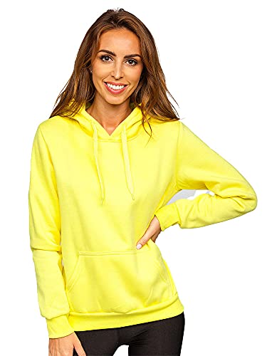 BOLF Damen Kapuzenpullover Hoodie Sweatshirt mit Kapuze Pullover Pulli Langarmshirt Freizeit Sport Fitness Outdoor Casual Style W02B Gelb-Neon L [A1A] von BOLF