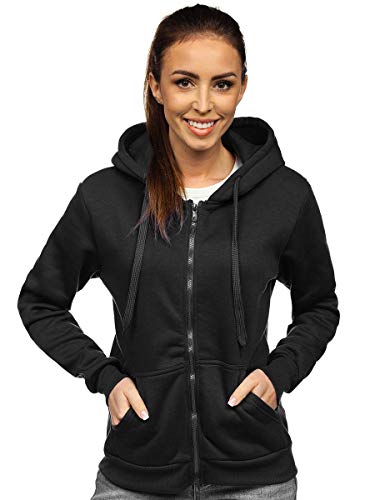 BOLF Damen Kapuzenpullover Reißverschluss Hoodie Sweatshirt mit Kapuze Pullover Pulli Langarmshirt Freizeit Sport Fitness Outdoor Casual Style J.Style W03 Schwarz L [A1A] von BOLF