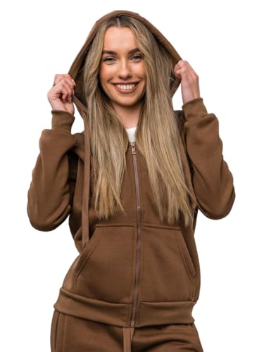 BOLF Damen Kapuzenpullover Reißverschluss Hoodie Sweatshirt mit Kapuze Pullover Pulli Langarmshirt Freizeit Sport Fitness Outdoor Casual Style J.Style W03B Braun XL [A1A] von BOLF