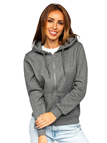 BOLF Damen Kapuzenpullover Reißverschluss Hoodie Sweatshirt mit Kapuze Pullover Pulli Langarmshirt Freizeit Sport Fitness Outdoor Casual Style W03B Dunkelgrau L [A1A] von BOLF