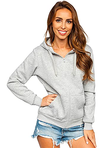 BOLF Damen Kapuzenpullover Reißverschluss Hoodie Sweatshirt mit Kapuze Pullover Pulli Langarmshirt Freizeit Sport Fitness Outdoor Casual Style W03B Grau L [A1A] von BOLF