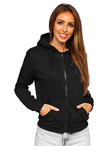 BOLF Damen Kapuzenpullover Reißverschluss Hoodie Sweatshirt mit Kapuze Pullover Pulli Langarmshirt Freizeit Sport Fitness Outdoor Casual Style W03B Schwarz L [A1A] von BOLF