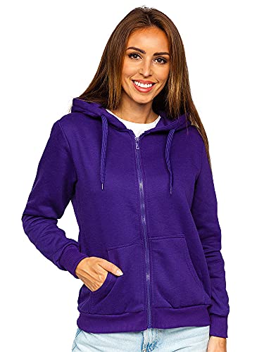 BOLF Damen Kapuzenpullover Reißverschluss Hoodie Sweatshirt mit Kapuze Pullover Pulli Langarmshirt Freizeit Sport Fitness Outdoor Casual Style W03B Violett S [A1A] von BOLF