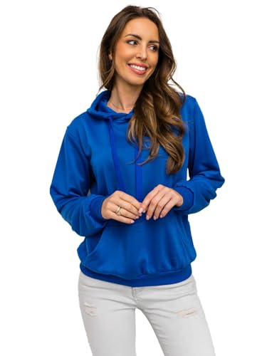 BOLF Damen Kapuzenpullover Hoodie Sweatshirt mit Kapuze Pullover Pulli Langarmshirt Freizeit Sport Fitness Outdoor Casual Style J.Style W02 Blau L [A1A] von BOLF