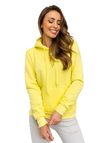 BOLF Damen Kapuzenpullover Hoodie Sweatshirt mit Kapuze Pullover Pulli Langarmshirt Freizeit Sport Fitness Outdoor Casual Style J.Style W02 Gelb-Neon L [A1A] von BOLF