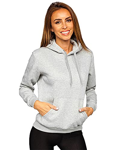 BOLF Damen Kapuzenpullover Hoodie Sweatshirt mit Kapuze Pullover Pulli Langarmshirt Freizeit Sport Fitness Outdoor Casual Style J.Style W02 Grau L [A1A] von BOLF