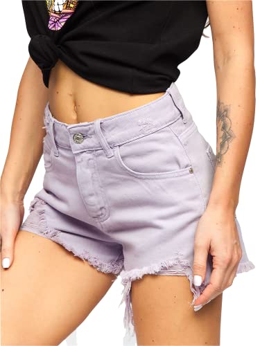 BOLF Damen Kurze Denim Shorts High Waist Zerrissenes Ripped Jeansshorts Bermuda Sommer Hotpants Distressed Freizeit Stretch Relaxed A63 Violett XL [G7G] von BOLF