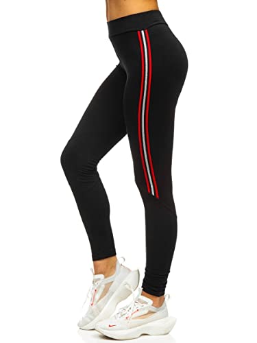 BOLF Damen Leggings Jogginghose Traininghose Training Sporthose Fitness Hose Slim Fit Sport Style RED Fireball W82331 Schwarz-Rot M [F6F] von BOLF