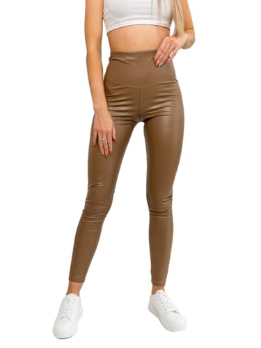 BOLF Damen Leggings Kunstleder High Waist Lederimitation Skinny Leder Optik Hoch Taillierte Freizeithose Hüfthose W7528 Braun M [F6F] von BOLF