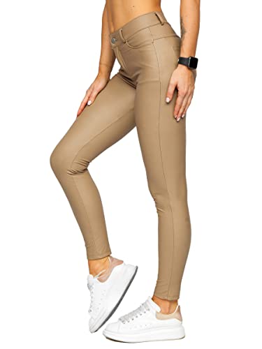 BOLF Damen Leggings Kunstleder High Waist Lederimitation Skinny Leder Optik Hoch Taillierte Sexy Hüfthose DM850 Beige M [F6F] von BOLF