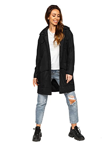BOLF Damen Mantel Übergangsmäntel Trenchcoat mit Gürtel Stehkragen Regenmantel Übergangsjacke Freizeit Bussiness Jacke Lange Elegant Klassischer AG5012 Schwarz L [D4D] von BOLF