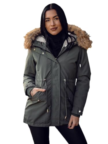 BOLF Damen Parkajacke Winterjacke Wintermantel Pufferjacke Mantel Steppjacke Daunenjacke Outdoorjacke Wärme Leichte Stehkragen Kapuze Zip Freizeit Sport Basic Casual 16M9199 Khaki XL [D4D] von BOLF