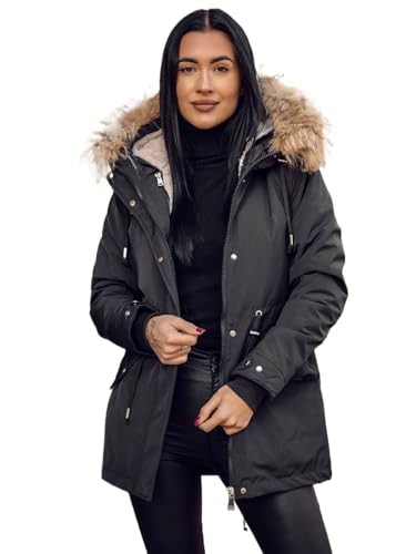 BOLF Damen Parkajacke Winterjacke Wintermantel Pufferjacke Mantel Steppjacke Daunenjacke Outdoorjacke Wärme Leichte Stehkragen Kapuze Zip Freizeit Sport Basic Casual 16M9199 Schwarz L [D4D] von BOLF