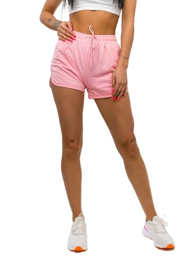 BOLF Damen Shorts Kurze Sporthose Freizeithose Sommerhose Jogginghose High Waist Traininghose Bequeme Hotpants Kordelzug Basic Gym Sport Yoga Fitness Slim Fit 8K951 Rosa XL [G7G] von BOLF