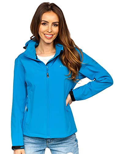 BOLF Damen Softshelljacke Übergangsjacke mit Kapuze Regenjacke Funktionsjacke Winddicht Wasserdicht Sportjacke Trekkingjacke Atmungsaktiv Outdoor Style AB056 Blau S [D4D] von BOLF