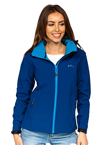 BOLF Damen Softshelljacke Übergangsjacke mit Kapuze Regenjacke Funktionsjacke Winddicht Wasserdicht Sportjacke Trekkingjacke Atmungsaktiv Outdoor Style AB056 Dunkelblau XXL [D4D] von BOLF