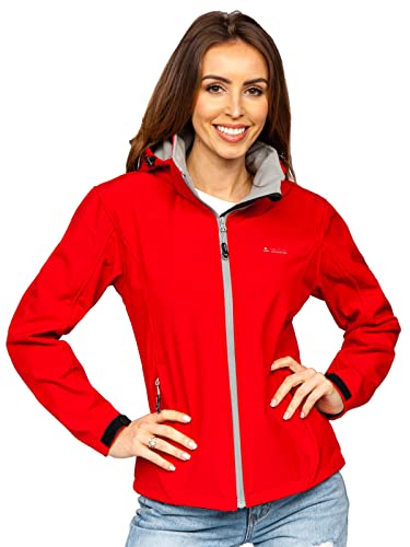 BOLF Damen Softshelljacke Übergangsjacke mit Kapuze Regenjacke Funktionsjacke Winddicht Wasserdicht Sportjacke Trekkingjacke Atmungsaktiv Outdoor Style AB056 Rot L [D4D] von BOLF