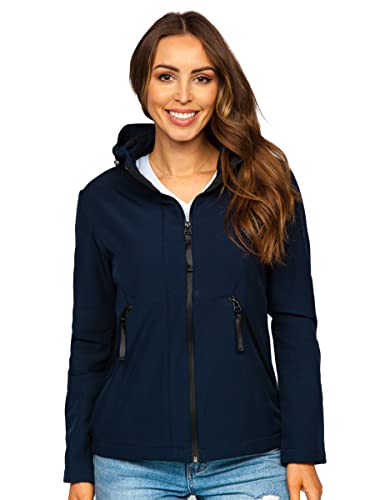 BOLF Damen Softshelljacke Übergangsjacke mit Kapuze Regenjacke Funktionsjacke Winddicht Wasserdicht Sportjacke Trekkingjacke Atmungsaktiv Outdoor Style HD183 Dunkelblau XL [D4D] von BOLF