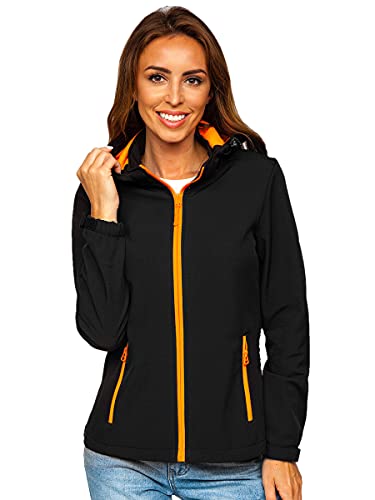 BOLF Damen Softshelljacke Übergangsjacke mit Kapuze Regenjacke Funktionsjacke Winddicht Wasserdicht Sportjacke Trekkingjacke Atmungsaktiv Outdoor Style J.Style HH018 Schwarz-Orange S [D4D] von BOLF