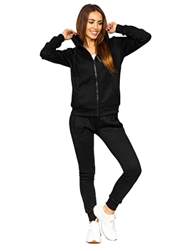 BOLF Damen Sportanzug Jogginganzug Trainingsanzüge Fitnessanzug Hoodie Sweatpants Set Tracksuit Workout Sport Fitness Running Yoga Gym Sportswear 0003 Schwarz L [H8H] von BOLF