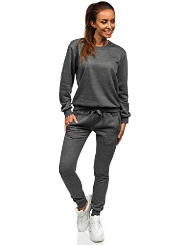 BOLF Damen Sportanzug Jogginganzug Trainingsanzüge Fitnessanzug Sweatshirt Set Tracksuit Workout Sport Fitness für Running Yoga Gym Sportswear J.Style 0001 Dunkelgrau L [H8H] von BOLF