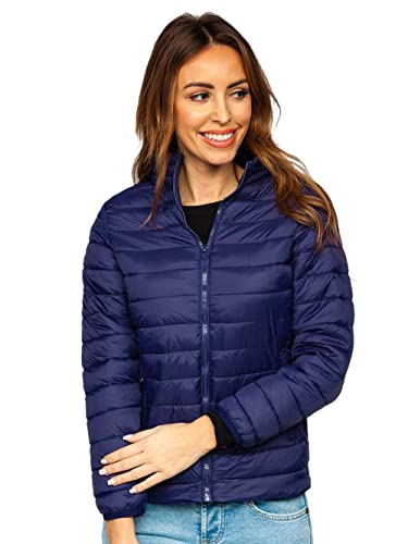 BOLF Damen Übergangsjacke Steppjacke Stehkragen Daunenjacke Reißverschluss Sportjacke Zip Wärme Freizeit Sport Basic Outdoor Casual Style 1141 Dunkelblau M [D4D] von BOLF