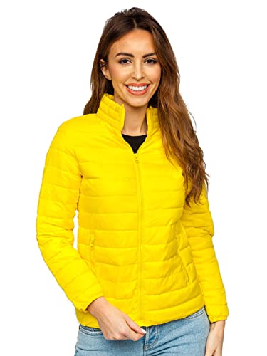 BOLF Damen Übergangsjacke Steppjacke Stehkragen Daunenjacke Reißverschluss Sportjacke Zip Wärme Freizeit Sport Basic Outdoor Casual Style 1141 Gelb L [D4D] von BOLF