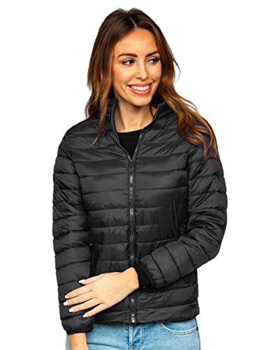 BOLF Damen Übergangsjacke Steppjacke Stehkragen Daunenjacke Reißverschluss Sportjacke Zip Wärme Freizeit Sport Basic Outdoor Casual Style 1141 Schwarz L [D4D] von BOLF