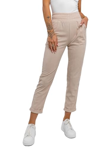 BOLF Damen Stoffhose mit Taschen Chino Hose Bequeme Hohe Taille Sommerhose Schlupfhose Baumwolle Tapered Gerippt Business Elegant Leichte Freizeithose Casual Slim Fit W7856 Beige M [F6F] von BOLF