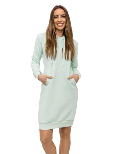 BOLF Damen Sweatkleid Lang Sweatshirt Longshirt Oversize Hoodie Tunika Sportkleid Kapuzenpullover Kapuzenkleid Weich Und Bequem Hochwertiger Baumwollmischung Basic YS10005A1 Mint M [A1A] von BOLF
