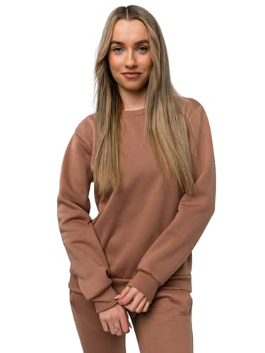 BOLF Damen Sweatshirt Classic Sweater Pulli Kapuzenpullover Langarmshirt Rundhalsausschnitt Farbvarianten Crew Neck Longsleeve Fitness Motiv Sport W01 Beige L [A1A] von BOLF