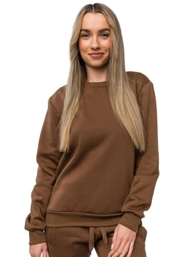 BOLF Damen Sweatshirt Classic Sweater Pulli Kapuzenpullover Langarmshirt Rundhalsausschnitt Farbvarianten Crew Neck Longsleeve Fitness Motiv Sport W01 Braun M [A1A] von BOLF