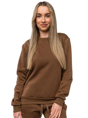 BOLF Damen Sweatshirt Classic Sweater Pulli Kapuzenpullover Langarmshirt Rundhalsausschnitt Farbvarianten Crew Neck Longsleeve Fitness Motiv Sport W01 Braun XL [A1A] von BOLF