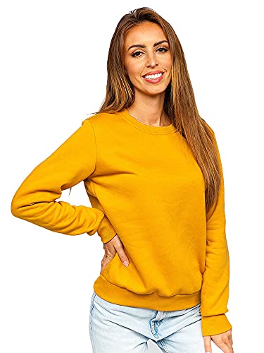 BOLF Damen Sweatshirt Pullover ohne Kapuze Basic Langarmshirt Top Baumwollmischung Pulli Rundhals-Ausschnitt Sweater Farbvarianten Sportlich Fitness J.Style W01 Camel L [A1A] von BOLF