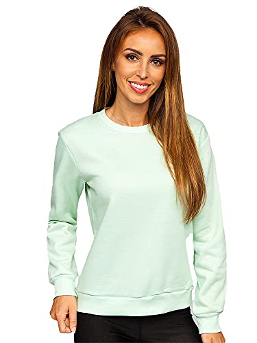 BOLF Damen Sweatshirt Pullover ohne Kapuze Basic Langarmshirt Top Baumwollmischung Pulli Rundhals-Ausschnitt Sweater Farbvarianten Sportlich Fitness J.Style W01 Mint L [A1A] von BOLF