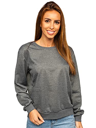 BOLF Damen Sweatshirt ohne Kapuze Basic Sport Style J.Style WB11002 Dunkelgrau L [A1A] [OC] von BOLF