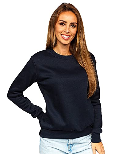BOLF Damen Sweatshirt Pullover ohne Kapuze Basic Langarmshirt Top Baumwollmischung Pulli Rundhals-Ausschnitt Sweater Farbvarianten Sportlich Fitness J.Style W01 Dunkelblau S [A1A] von BOLF