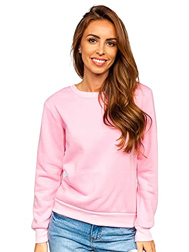 BOLF Damen Sweatshirt Pullover ohne Kapuze Basic Langarmshirt Top Baumwollmischung Pulli Rundhals-Ausschnitt Sweater Farbvarianten Sportlich Fitness J.Style W01 Rosa L [A1A] von BOLF